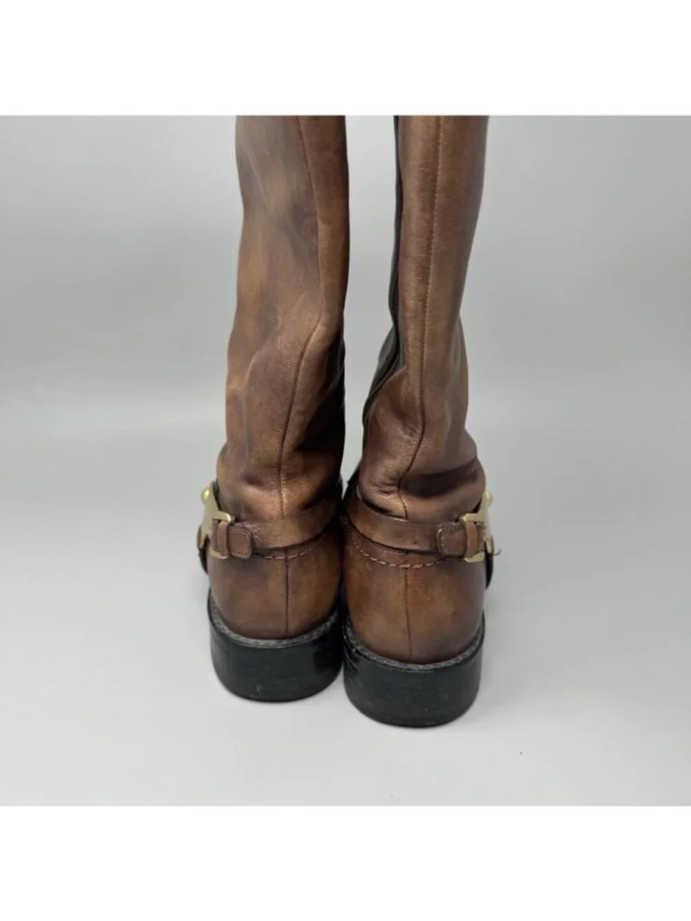 Ecco Hobart Harness Tall Brown Leather Riding Boots Women's Size 7.5 US